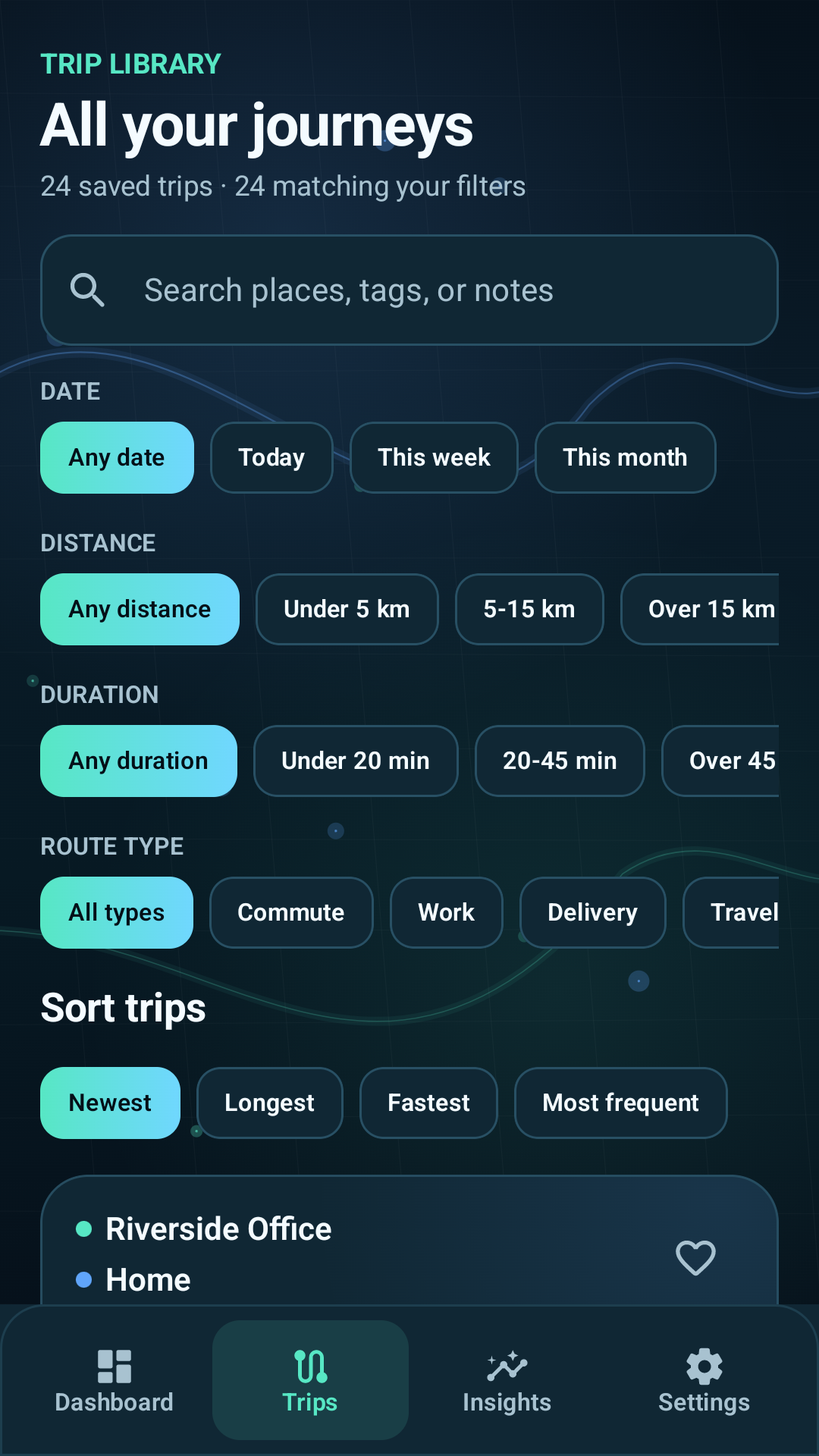 MapStats trip library filters